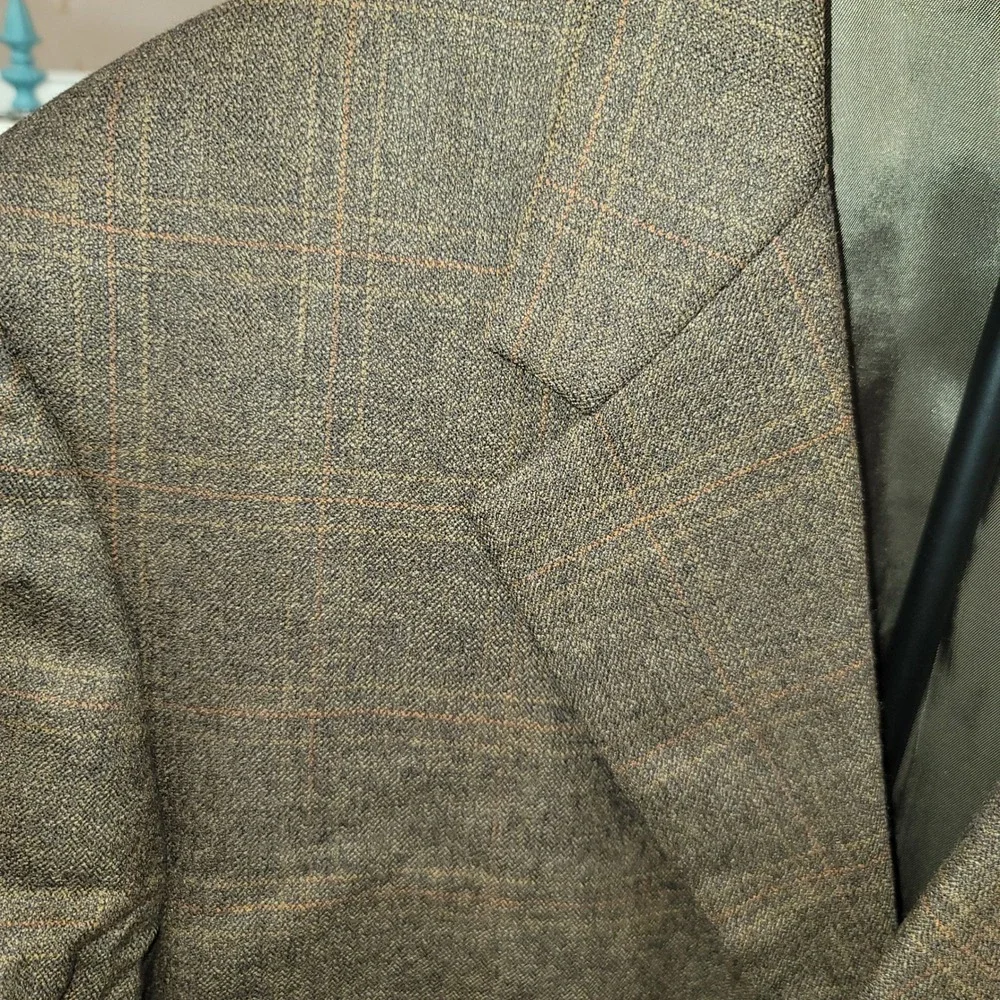 Burberry London Men's Wool Cashmere‎ Brown Plaid Blazer Jacket Size 46 XLG